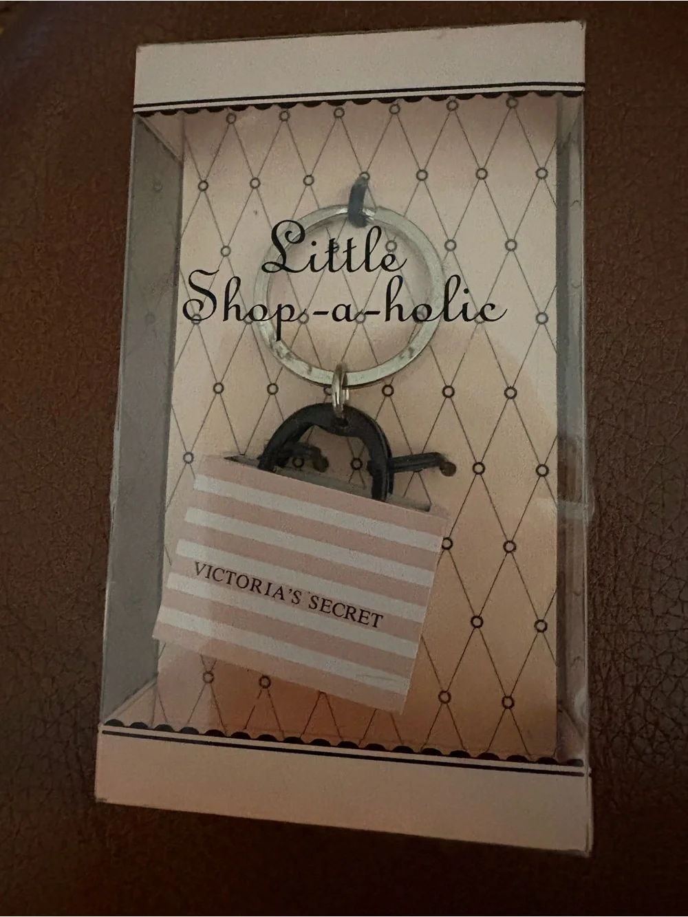 Victoria's Secret Black & Silver Patterned Beauty Box keychain nwt